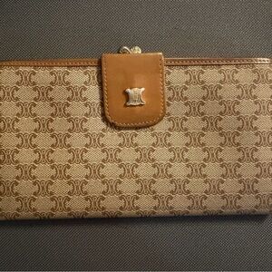 Vintage Celine Triomphe Brown Monogram Continental Wallet